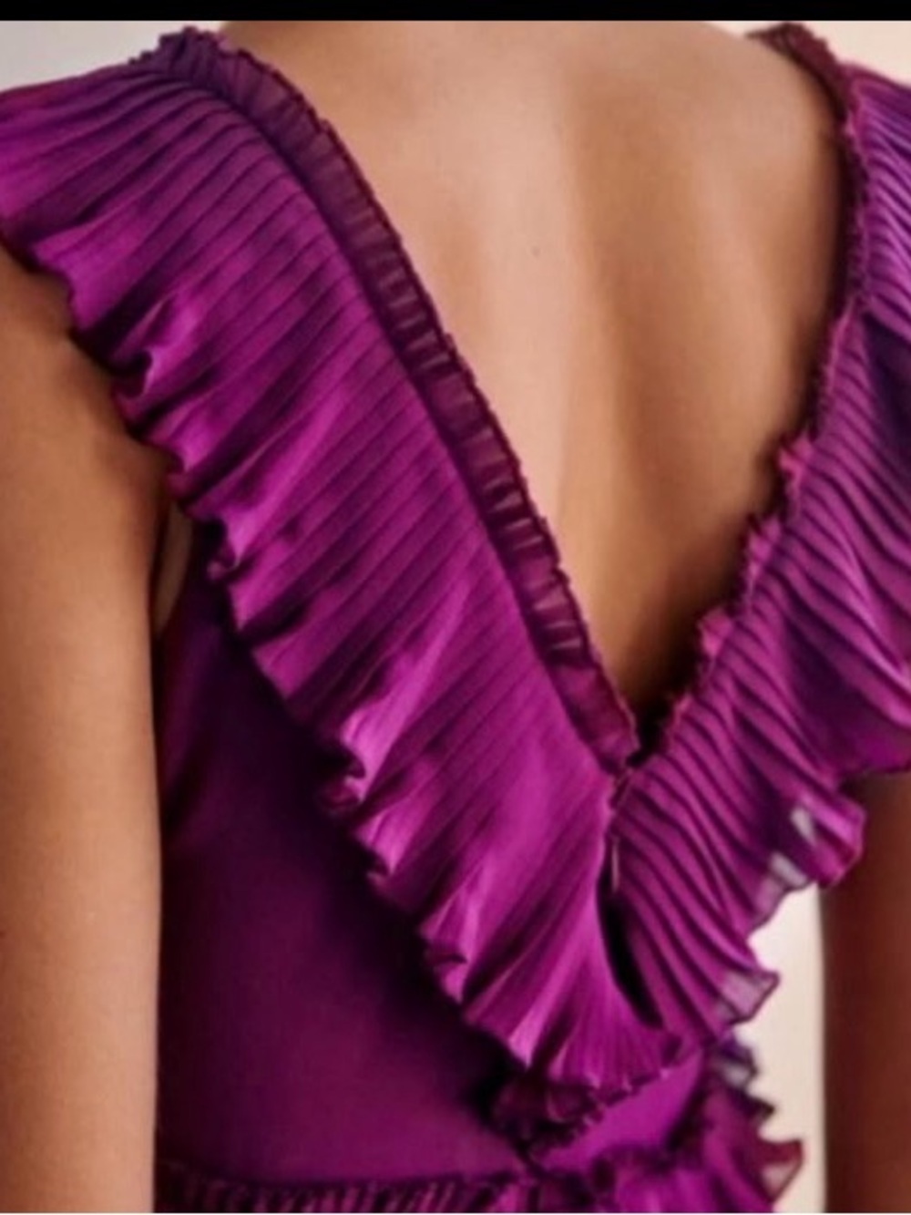Sezane Rachelle Dress Pleated Ruffle V-Neck Midi in Violet size 38 - Picture 3 of 7